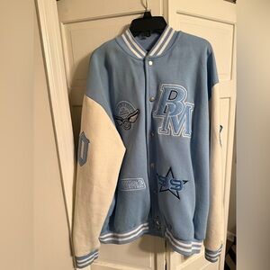 Fashion Nova Blue and White Varsity Jacket